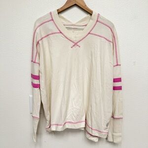 Free People Cream and Pink Long Sleeve Top